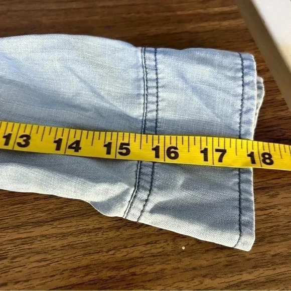 ❤️ BB Dakota Blue  Chambray Denim Hooded Jacket Sz XS Tencel Lightweight Cinched - Picture 10 of 10